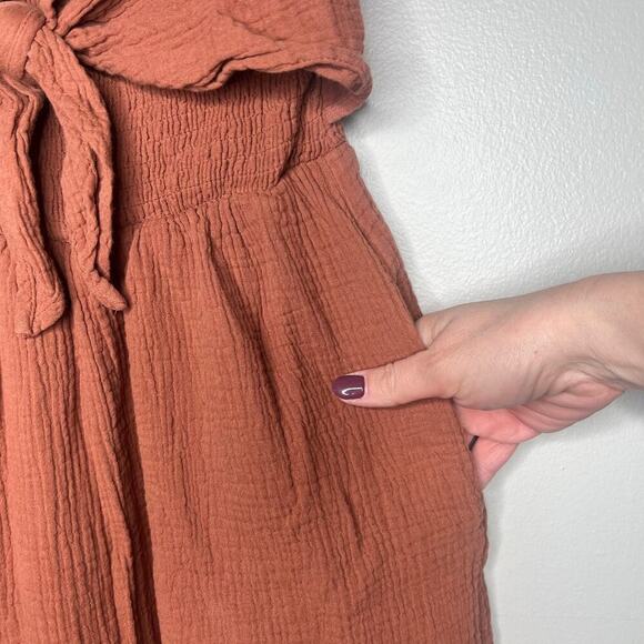 Grade & Gather Tie Front Gauze Jumpsuit in Dusty Clay Sz M Beach Boho Stretch - Picture 6 of 8
